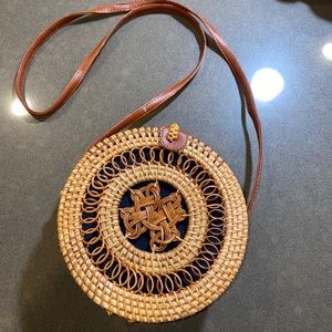 Circular handwoven bamboo bag from Vietnam